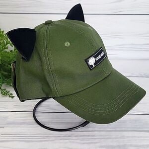 Steampunk Green Ball Cap with Black Cat Ears NWOT unisex